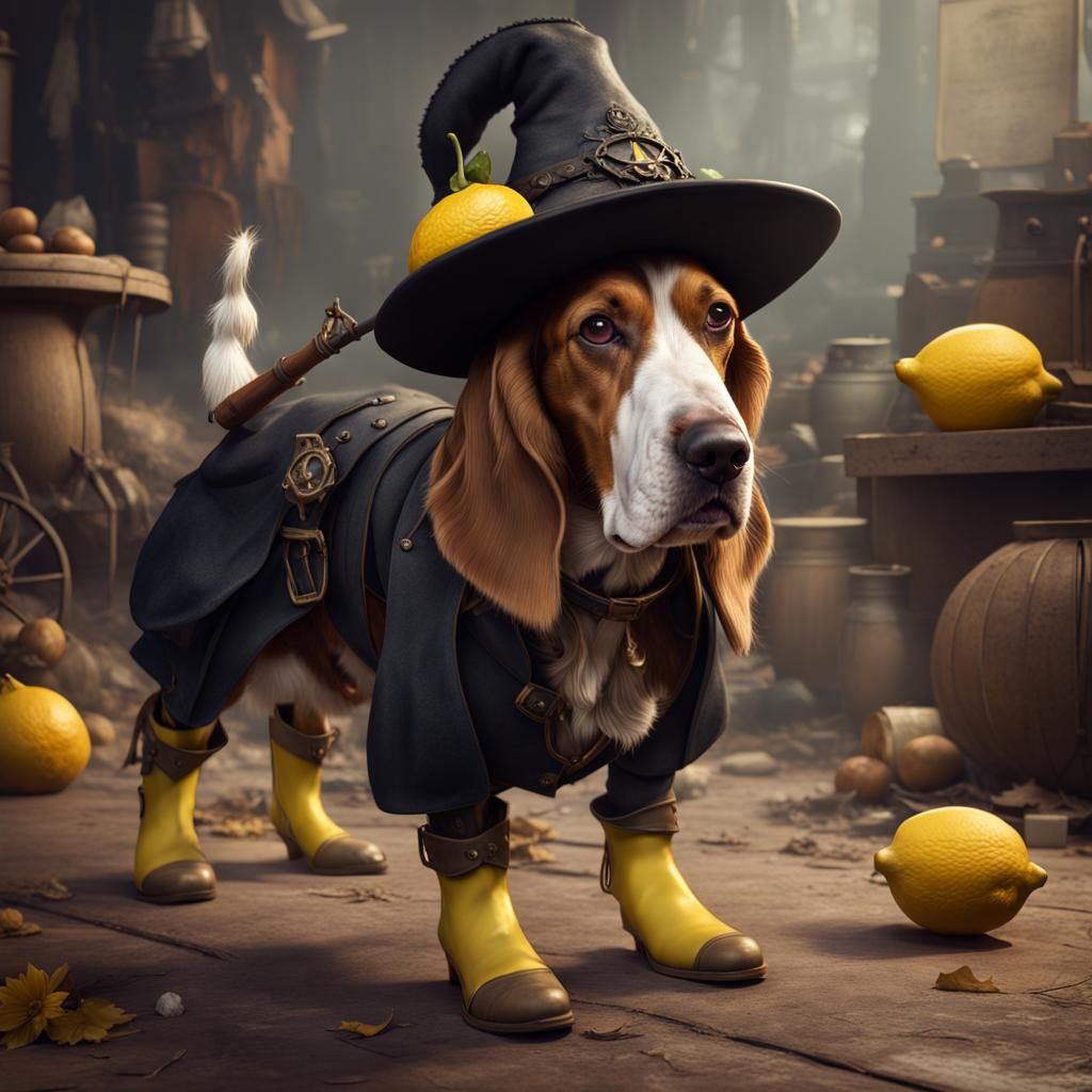 Basset Hound Witch in Old West Style