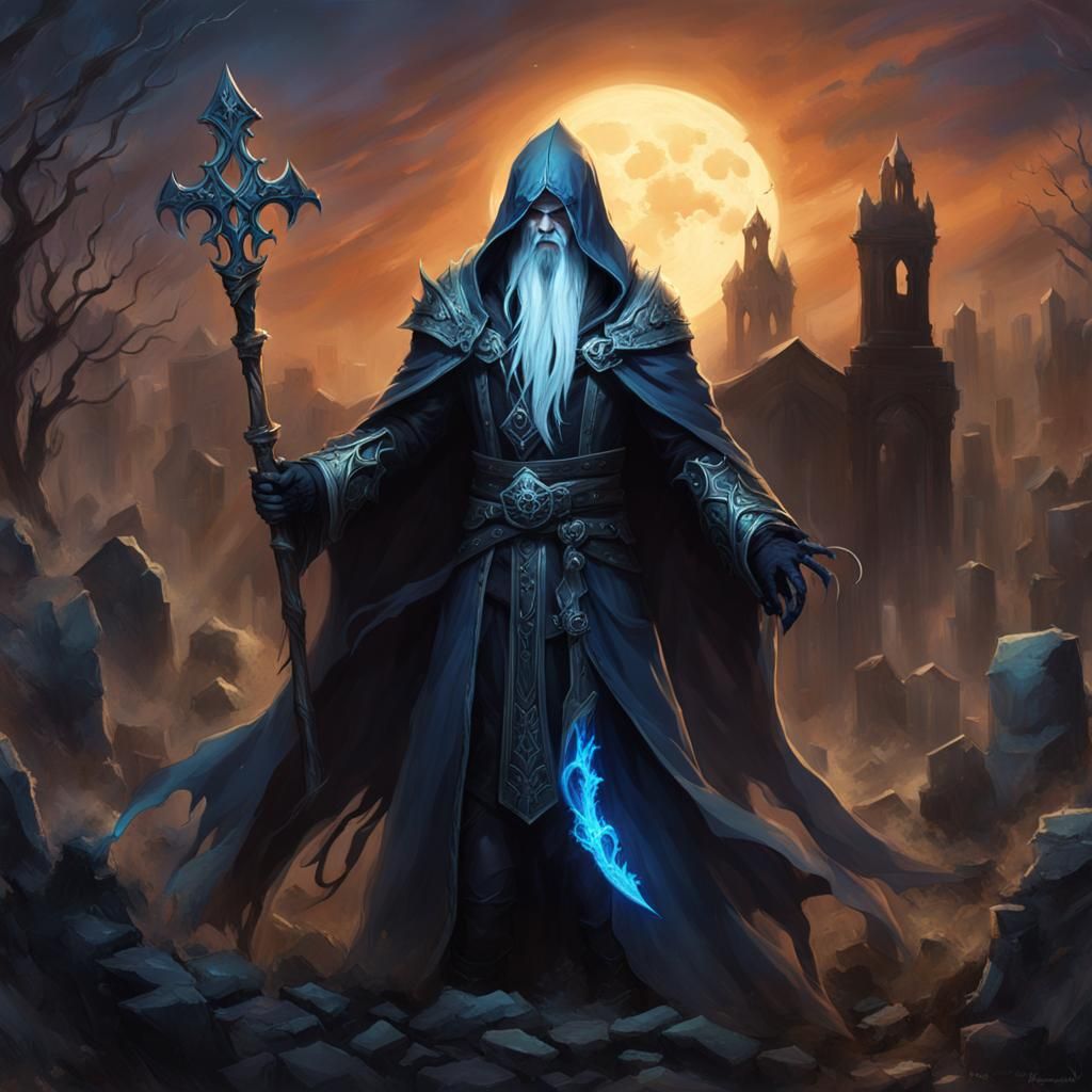 Dark Fantasy Harbinger Summons Spirits at Twilight