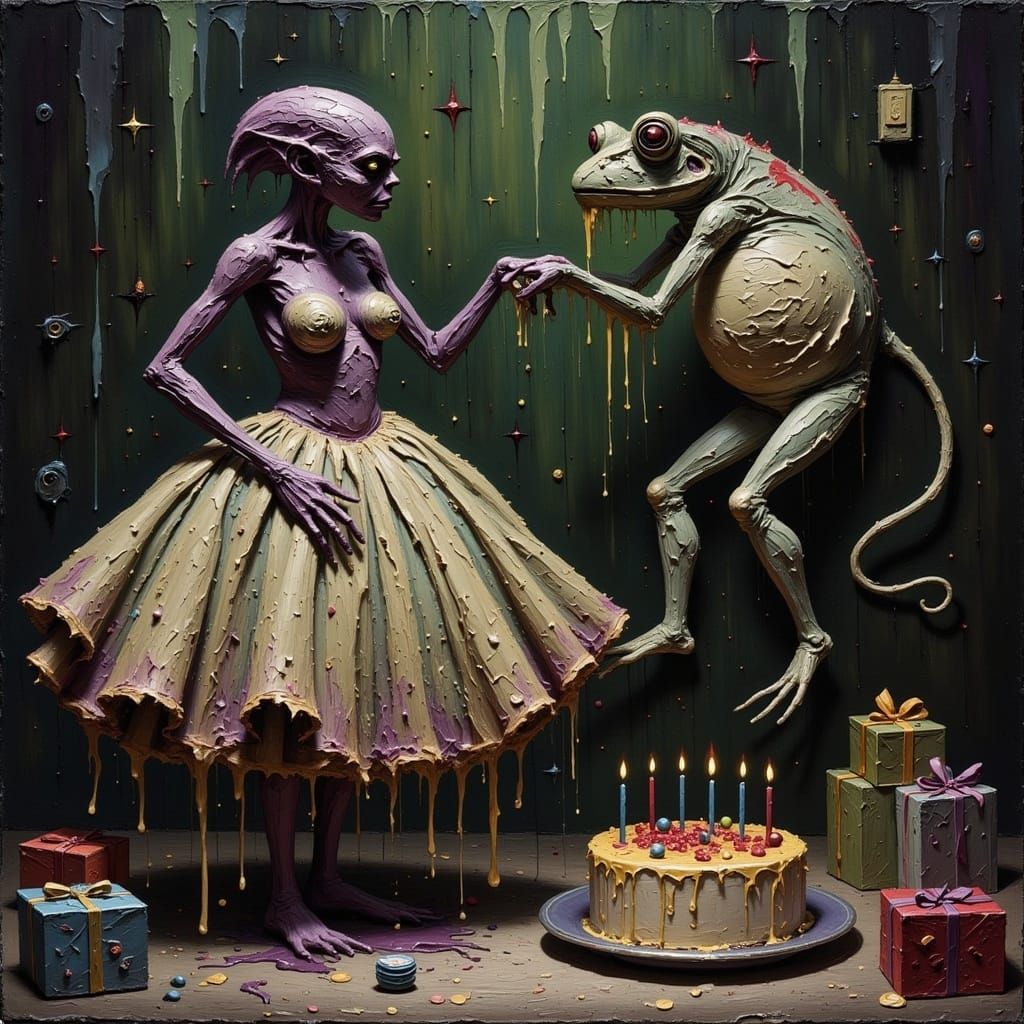 Macabre Monster and Toad at Surreal Birthday Party