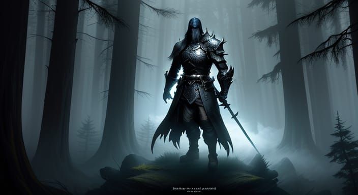 Lone Knight at Shadowy Forest Edge