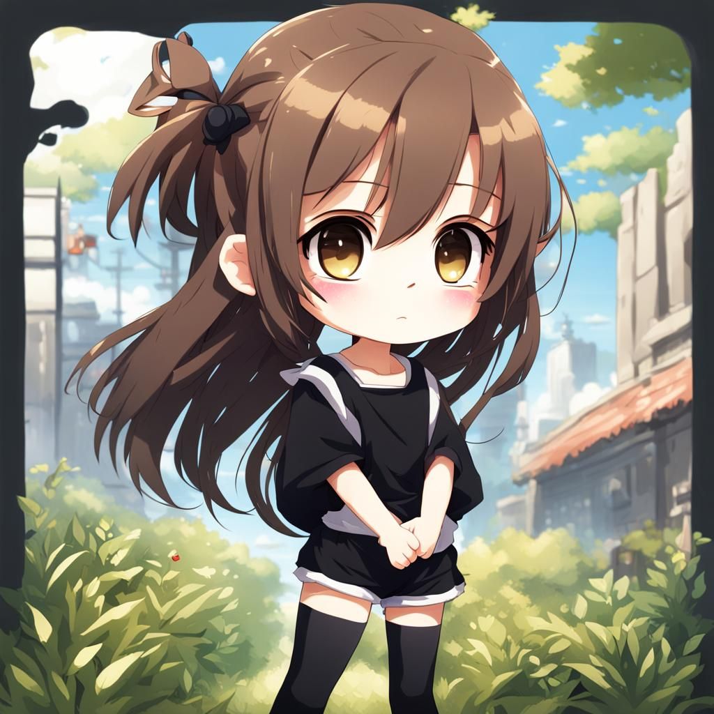 Cute Chibi Girl with Big Eyes in Anime Style