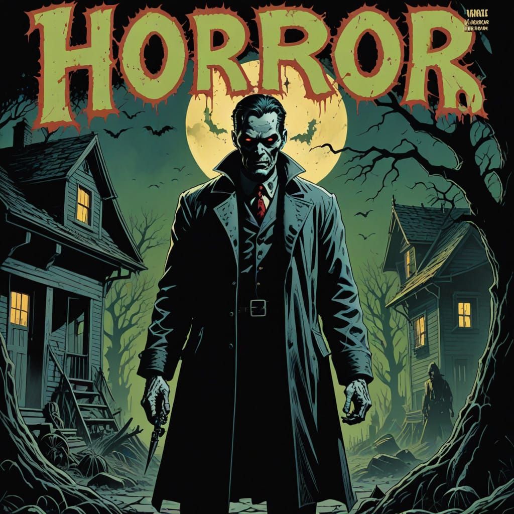 Classic Horror Comic Book Cover Art in Distressed 1940s Styl...