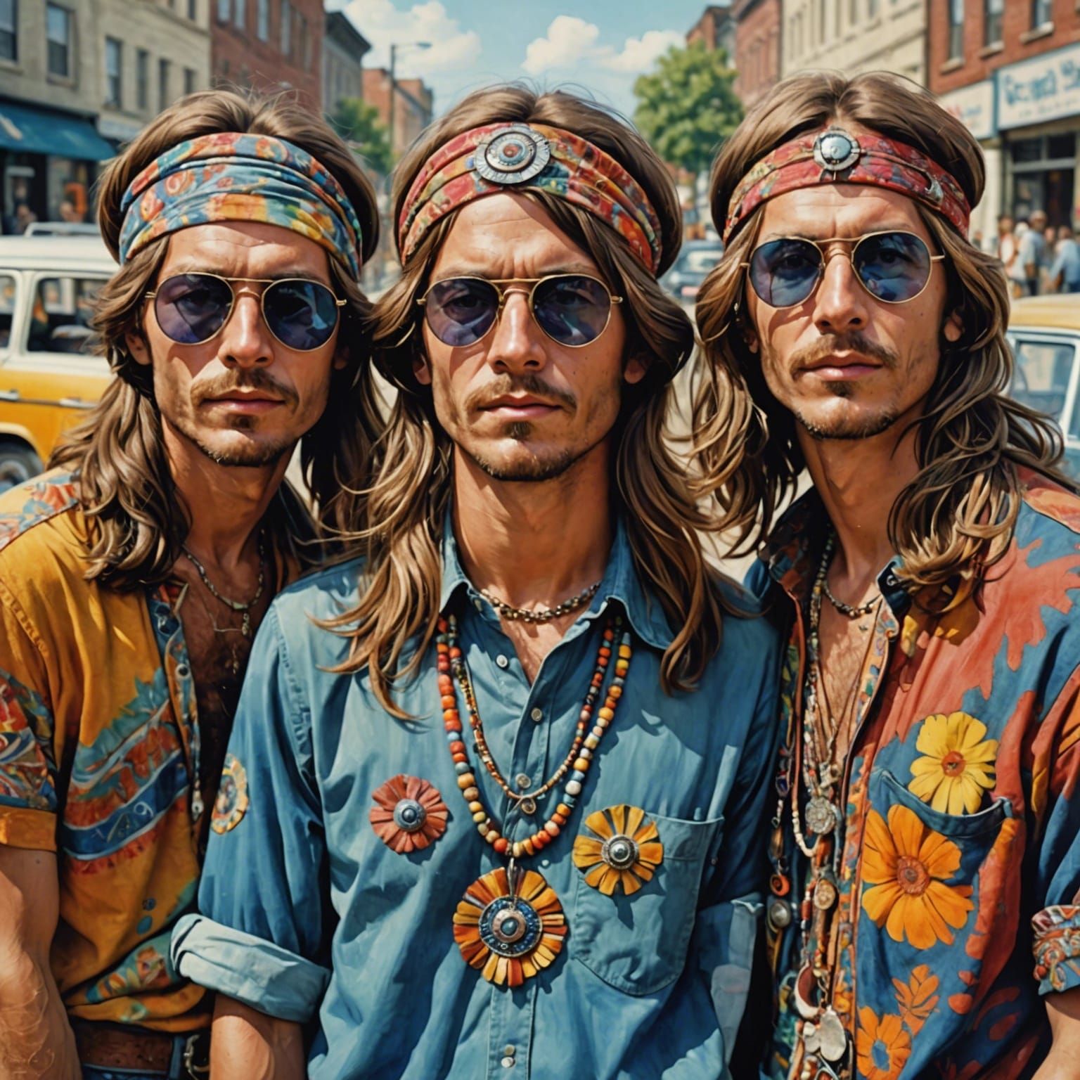 Sixties Hippies in Watercolor with Psychedelic Themes