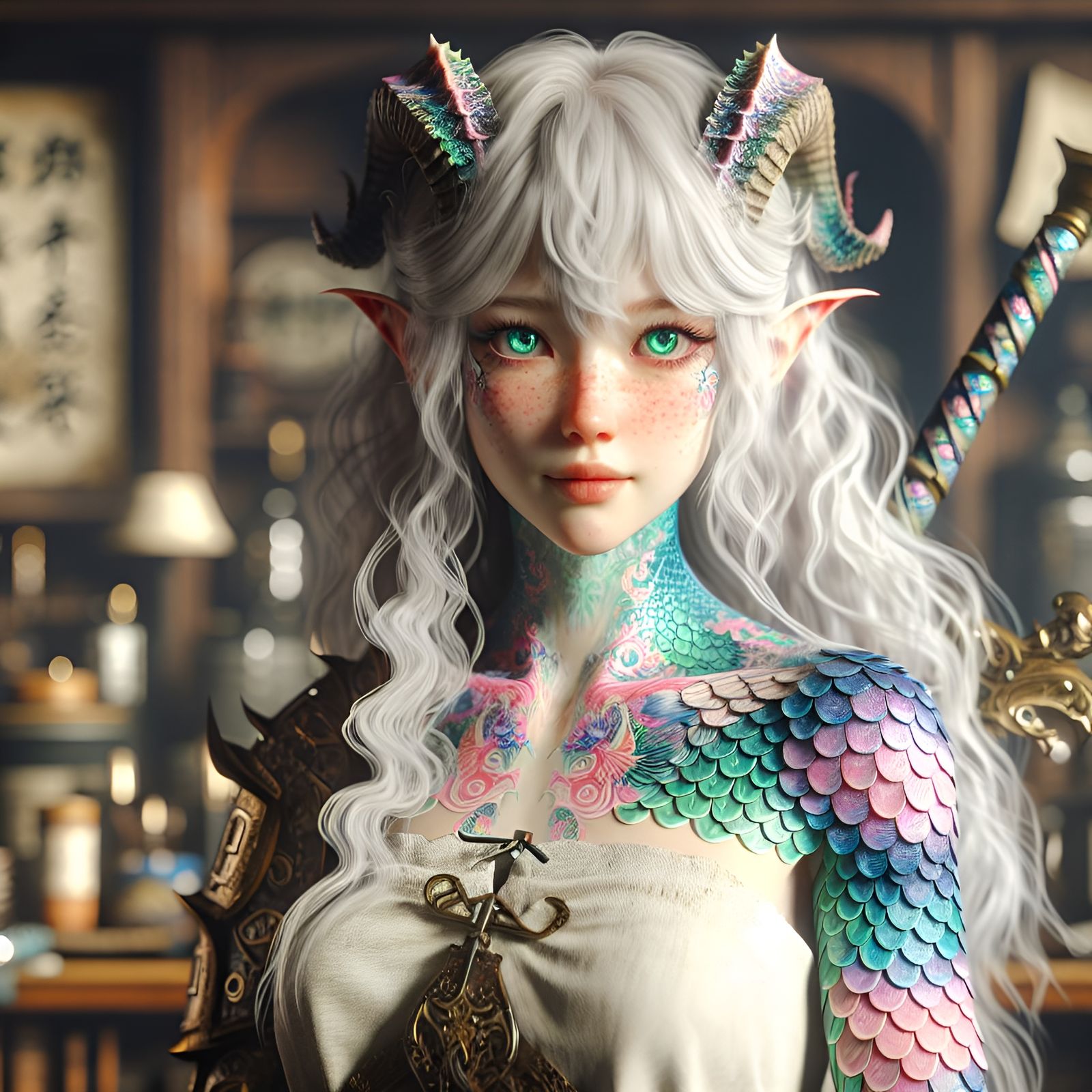 Anime Demon Woman with Sword, Photorealistic 8k