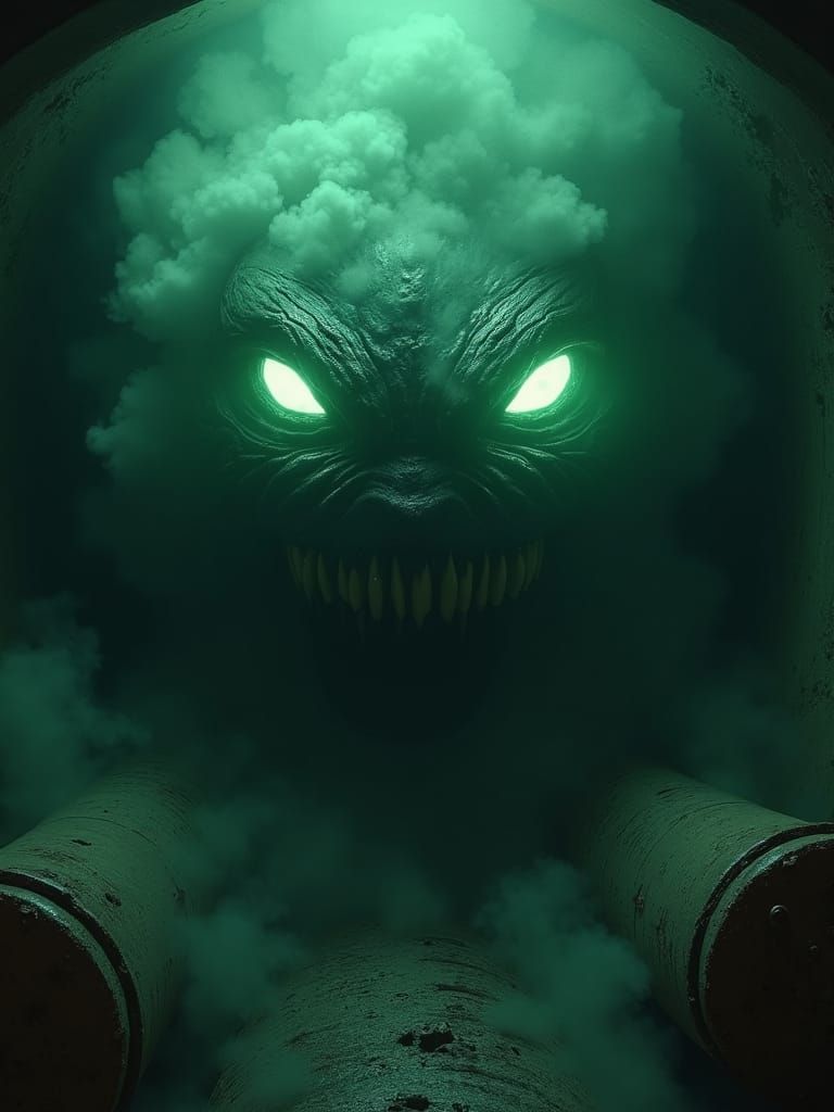 Menacing Monster Eyes Amidst Toxic Fumes