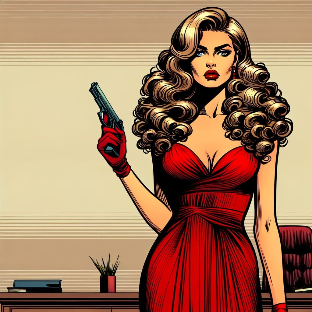 Elegant Blonde Detective in Comic Book Style