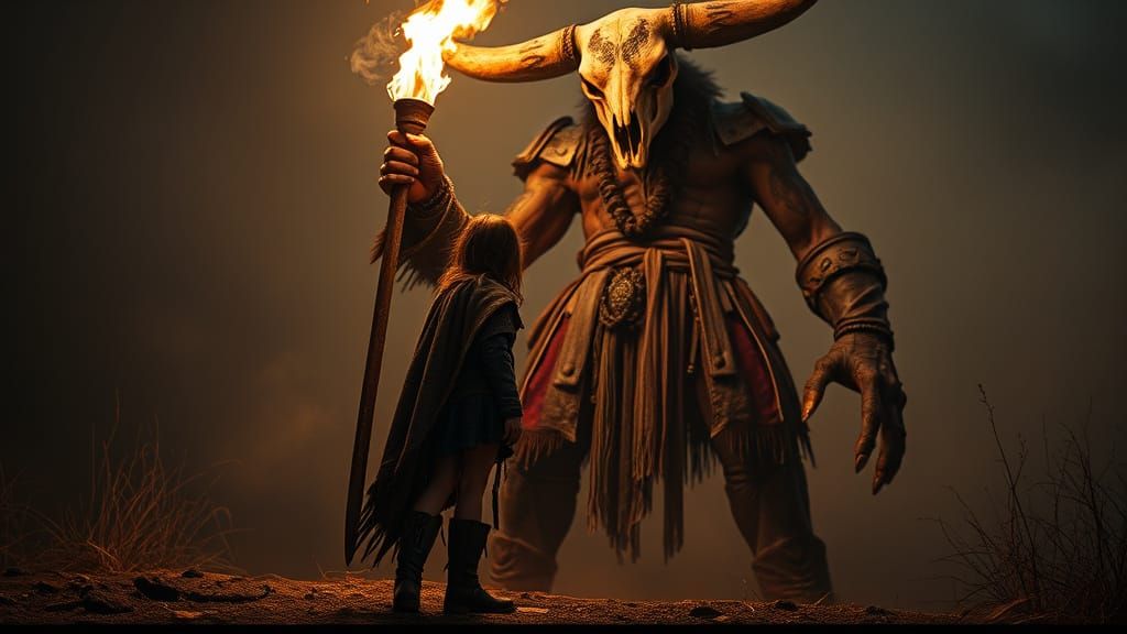 Brave Girl Confronts Macabre Shaman in Cinematic Style