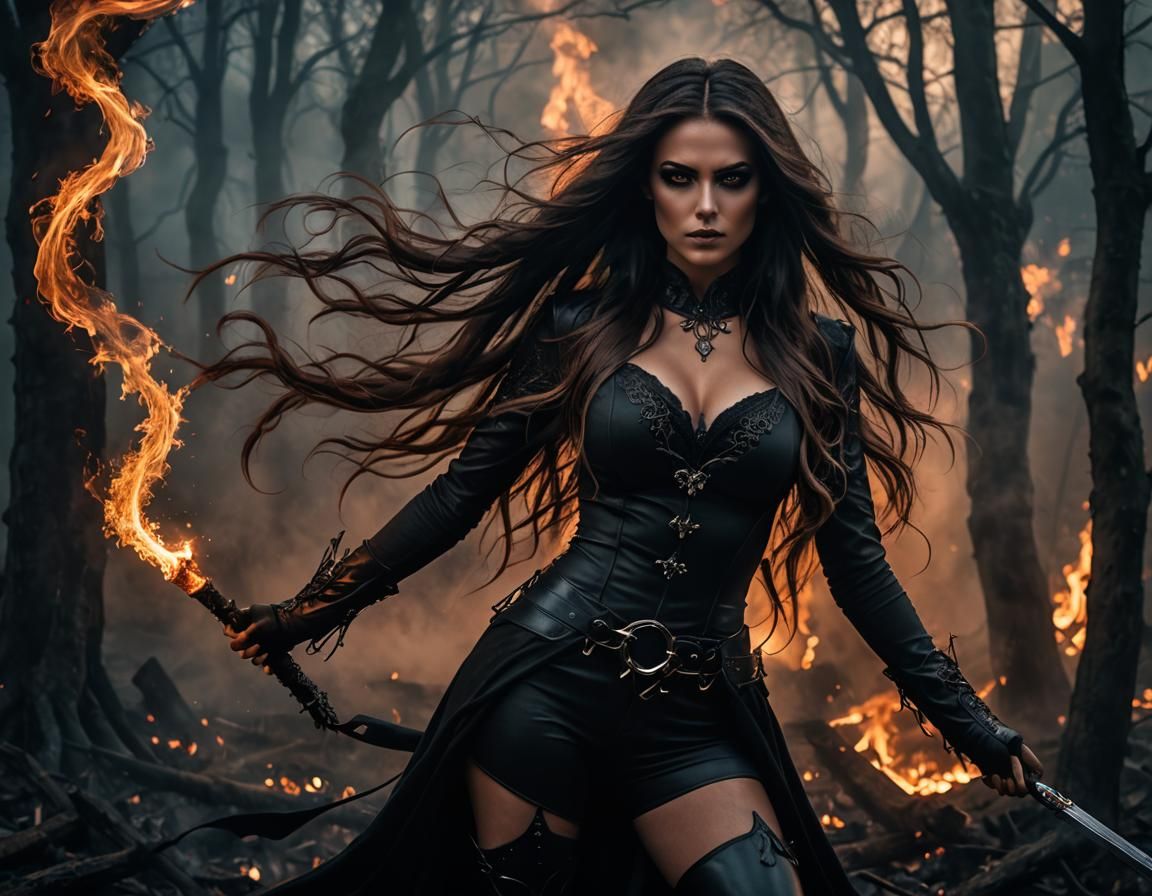 Ethereal Woman in Dark Fantasy Landscape