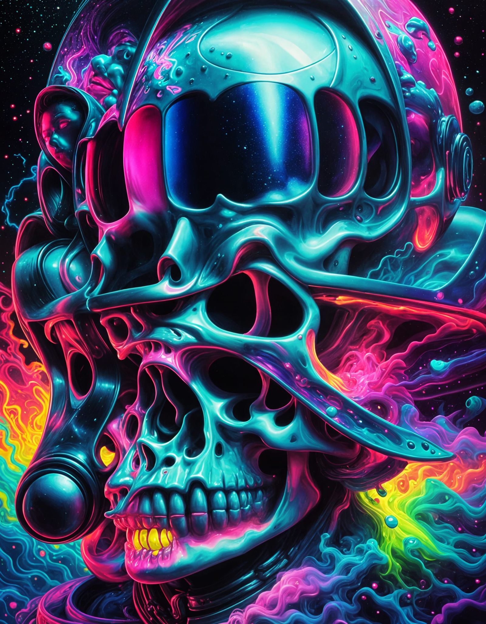 Psychedelic Skull with Helmet in Pop Art Style