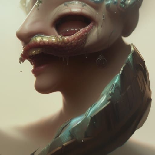 Three-Eyed Snake Head Portrait in Digital Art Style