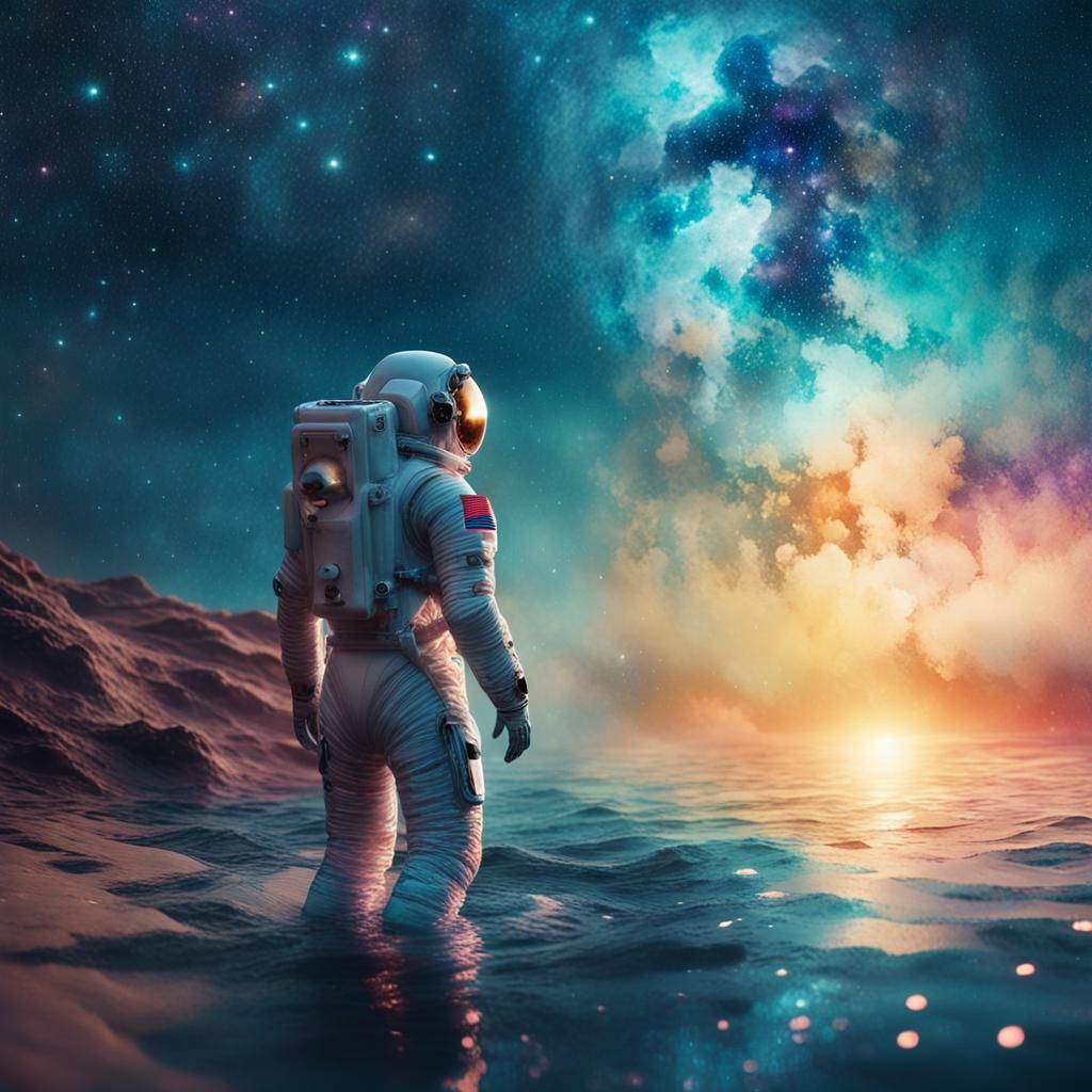 Astronaut in Ocean Under Starry Sky: Sci-Fi Art