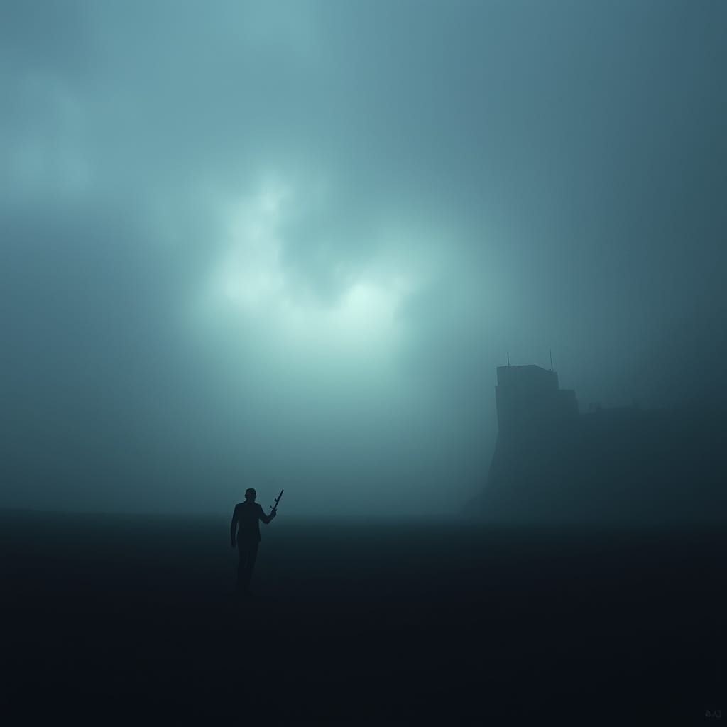 Eerie Mist Shrouds Desolate Landscape in Surreal Horror Styl...