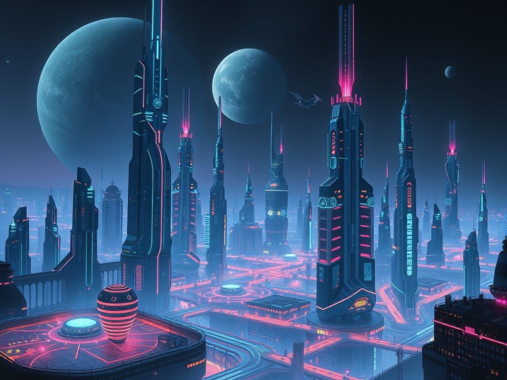 Cyberpunk Metropolis on Distant Planet Zareth-9