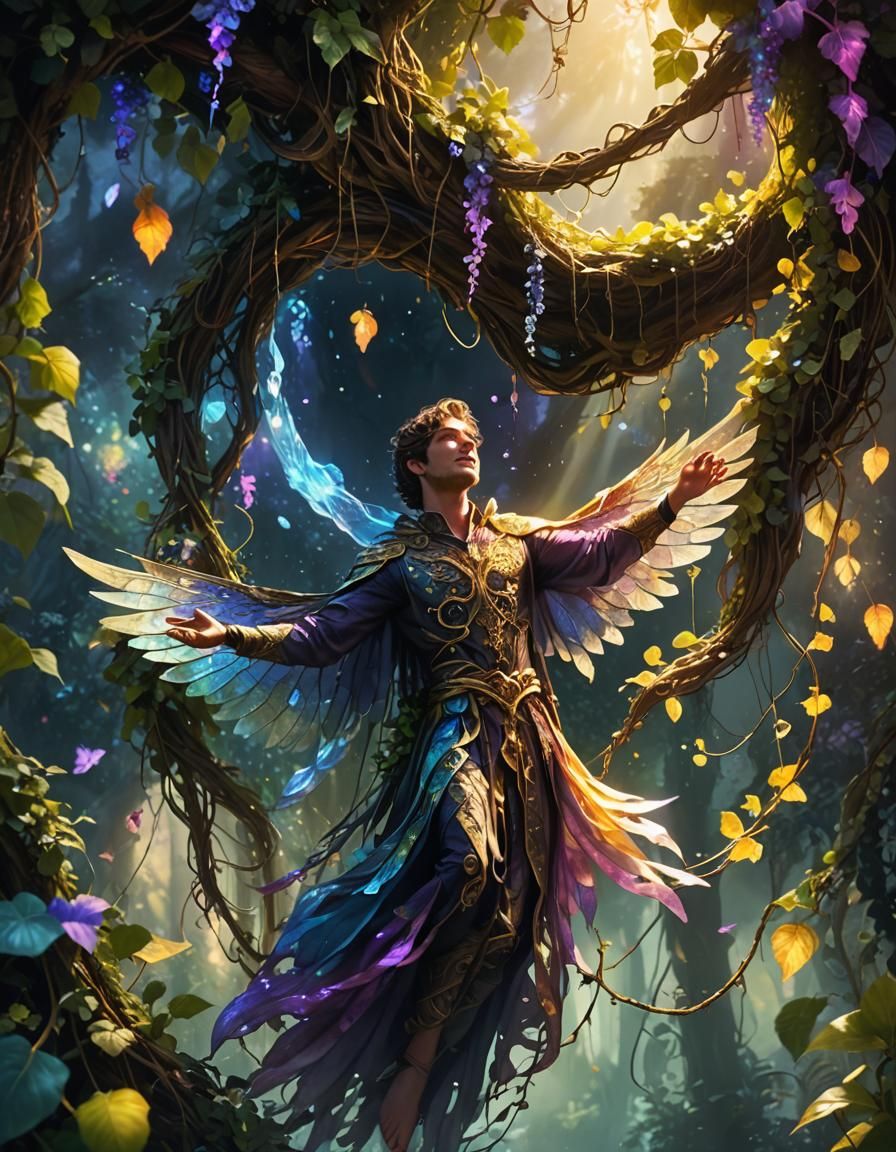 Mystical Being in Lush Fantasy Landscape