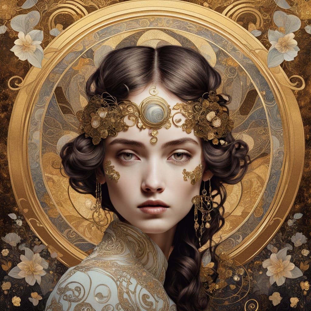 Art Deco Woman Face Emerging From Dreamscape