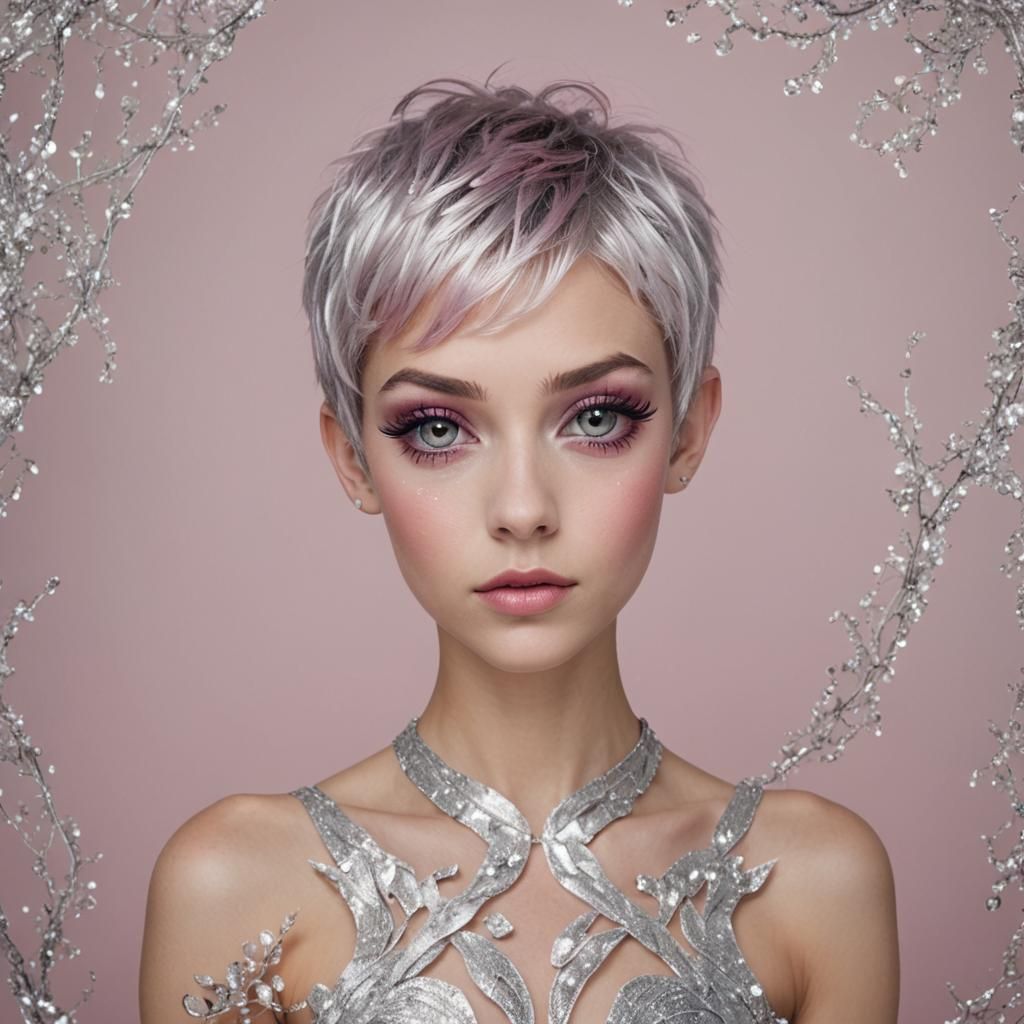 Synthography Pixie with Pink Hair and Silver Eyes