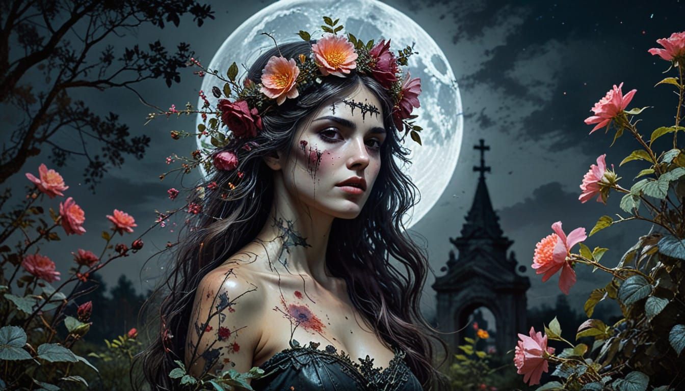 Goth Vampire Queen with Wildflower Crown