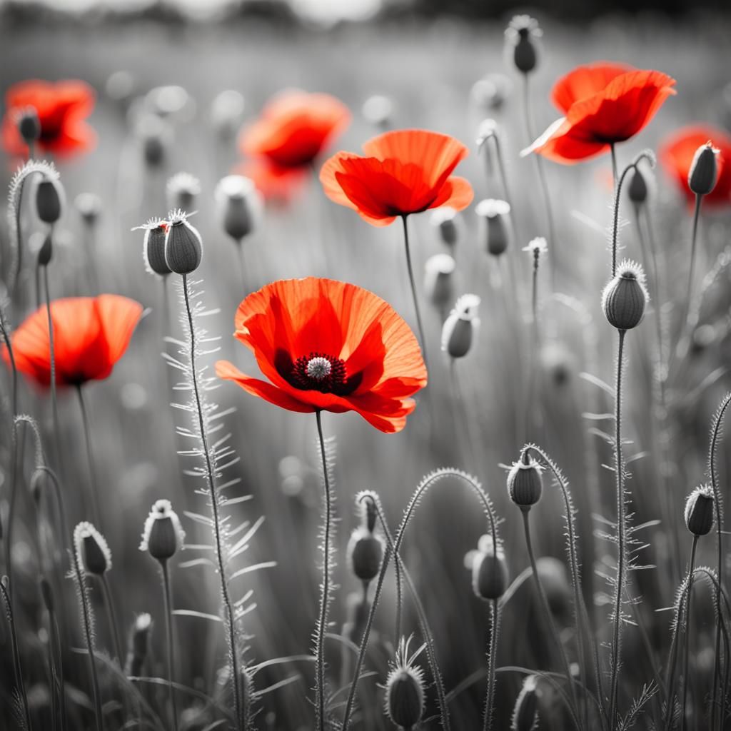 Red Poppy in Grayscale: High Contrast Botanical Photo