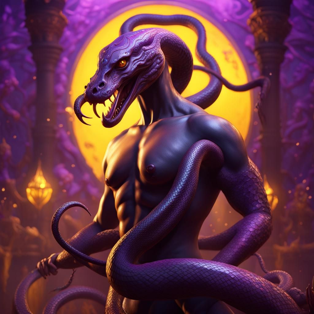 Intricate Snake Dancer in Dark Fantasy Style