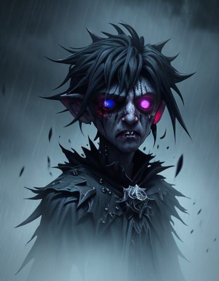 Creepy Ghost Boy Raining Blood in Dark Fantasy Style