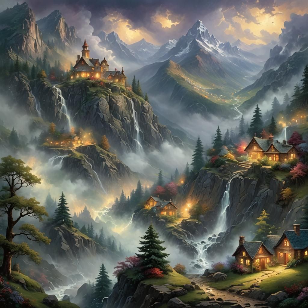 Ethereal Mountain Storm in Fantasy Style