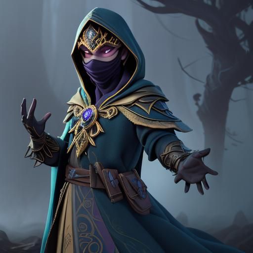 Mysterious Masked Figure in Ethereal Forest