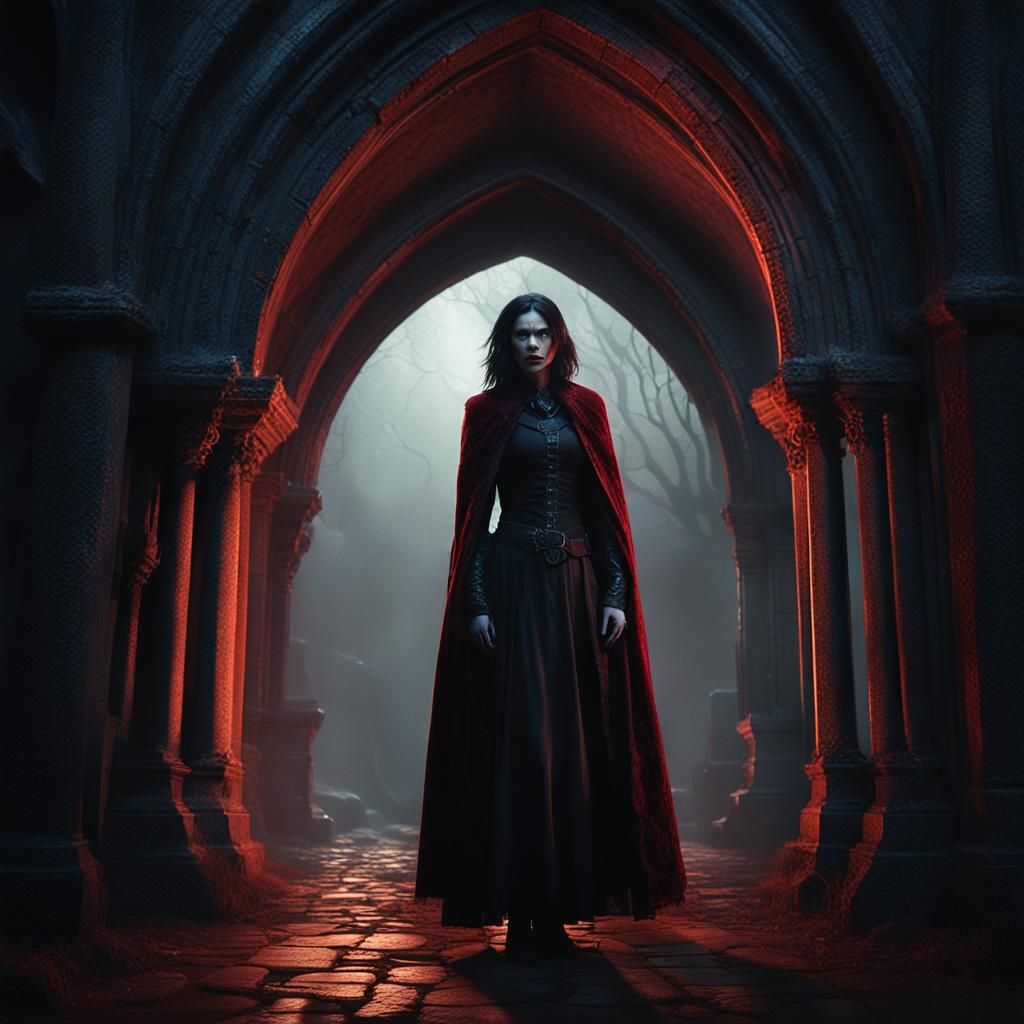 Brunette Vampire in Gothic Archway: Matte Painting