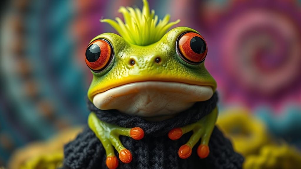 Gothic-Punk Frog with Green Mohawk: Whimsical Digital Art