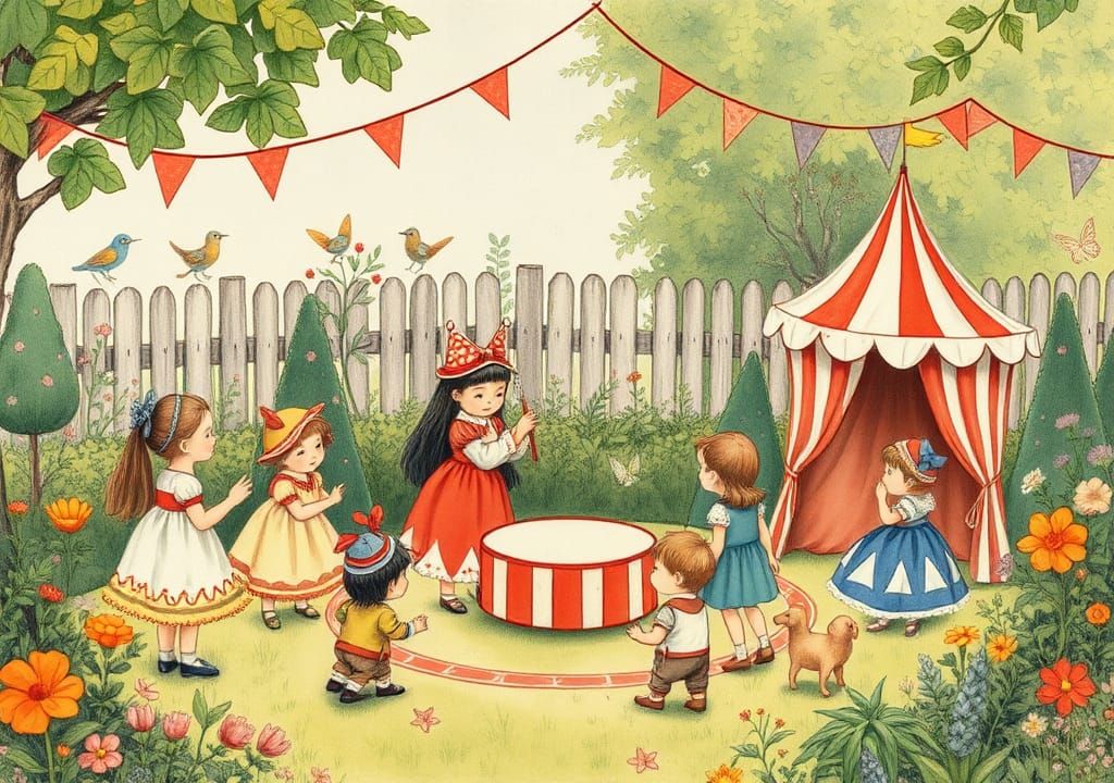 Children's Garden Circus Performance: Storybook Illustration