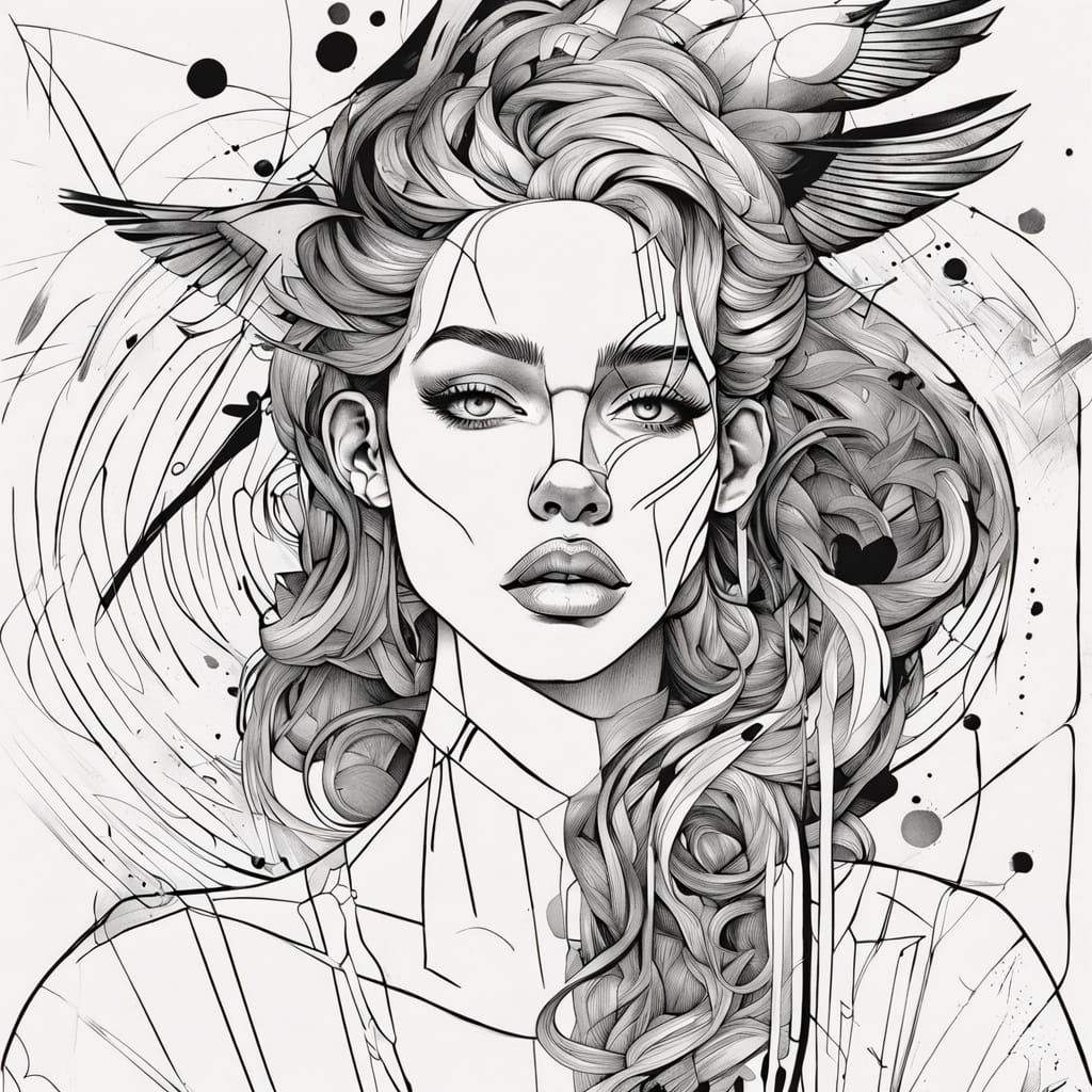 Abstract Expressionist Ink Art with Raven Character Concept