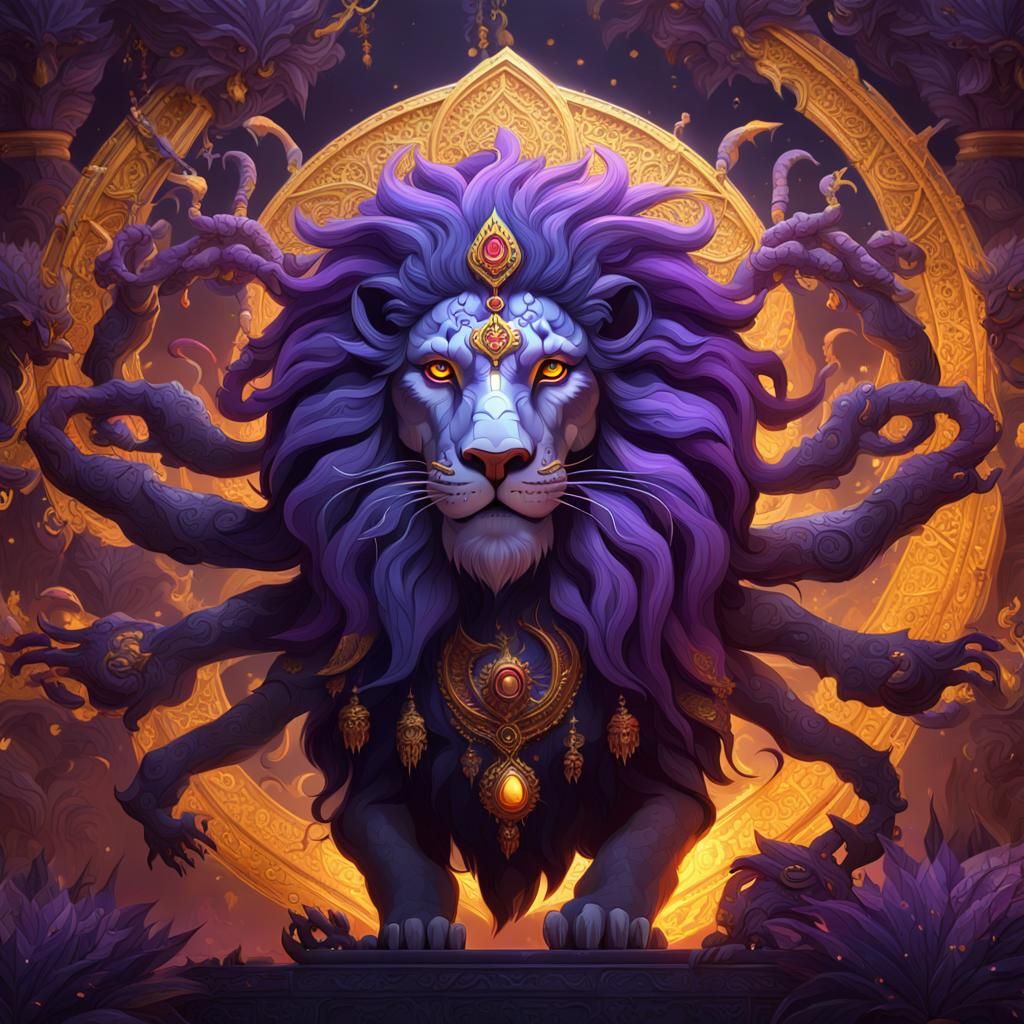Sharabha: Eight-Legged Lion-Bird Deity in Dark Fantasy Style