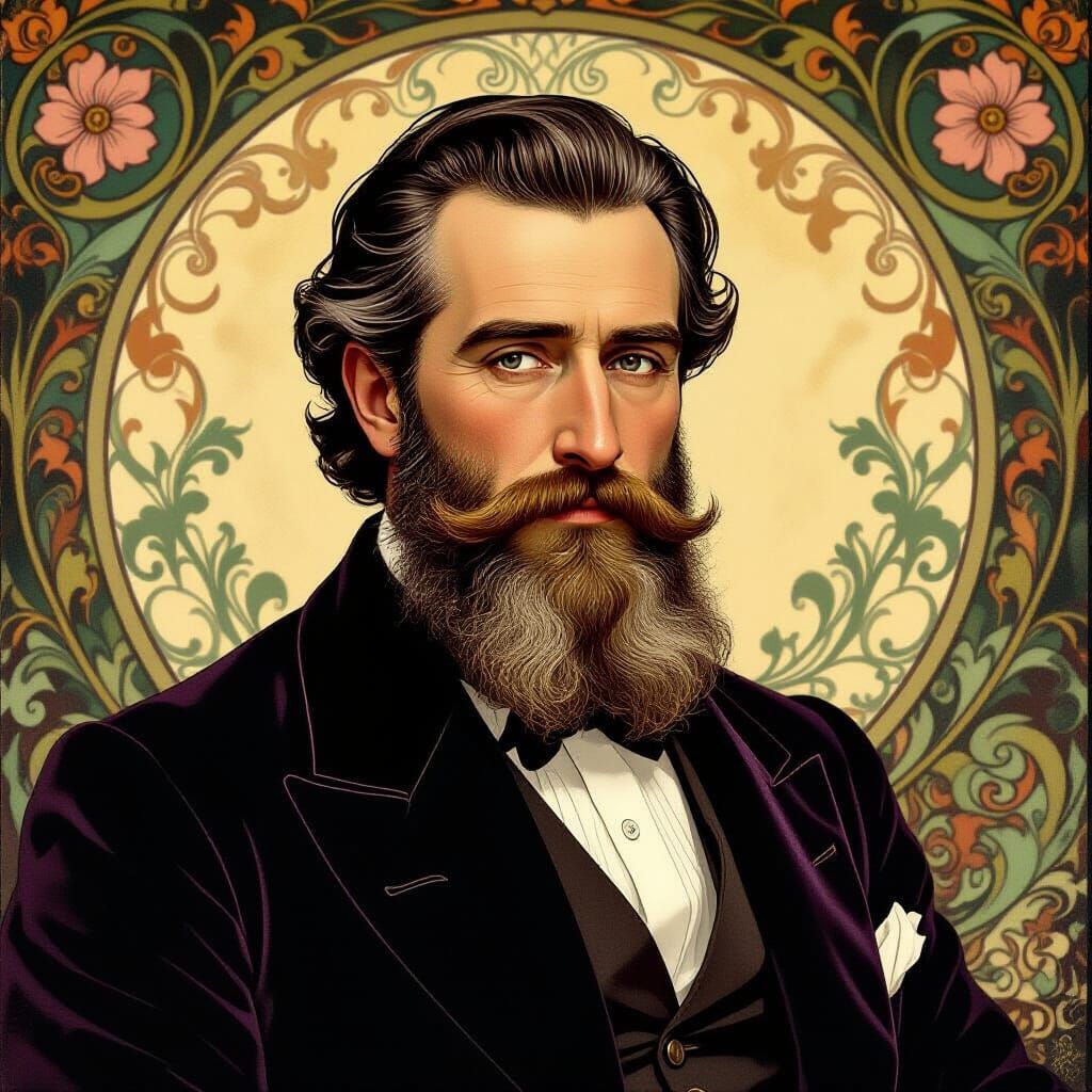 Art Nouveau Gentleman with Flowing Beard in Velvet Jacket