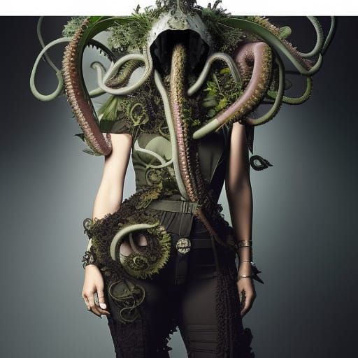 Surreal Tentacled Wildflower with Skull