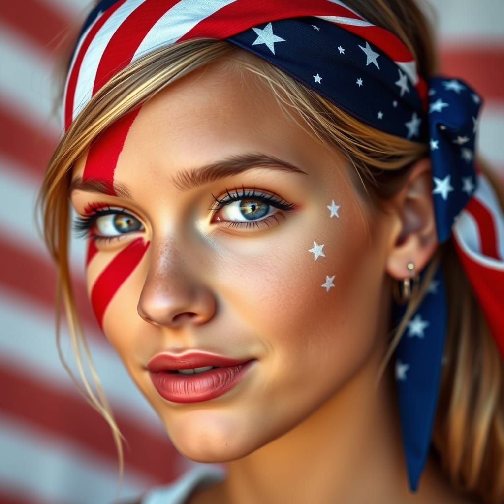 American Spirit: Woman with Stars and Stripes Face Paint