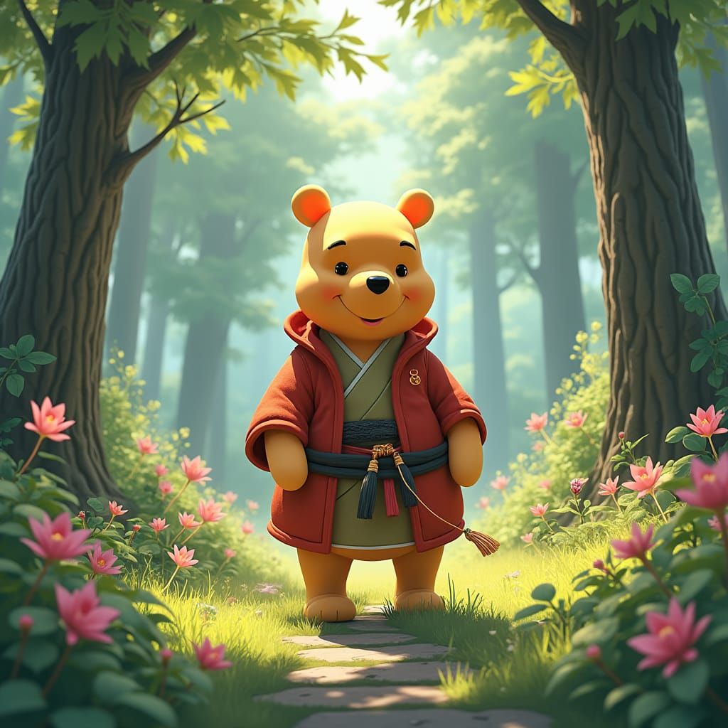 Winnie the Pooh in Karategi: Anime-Inspired Forest
