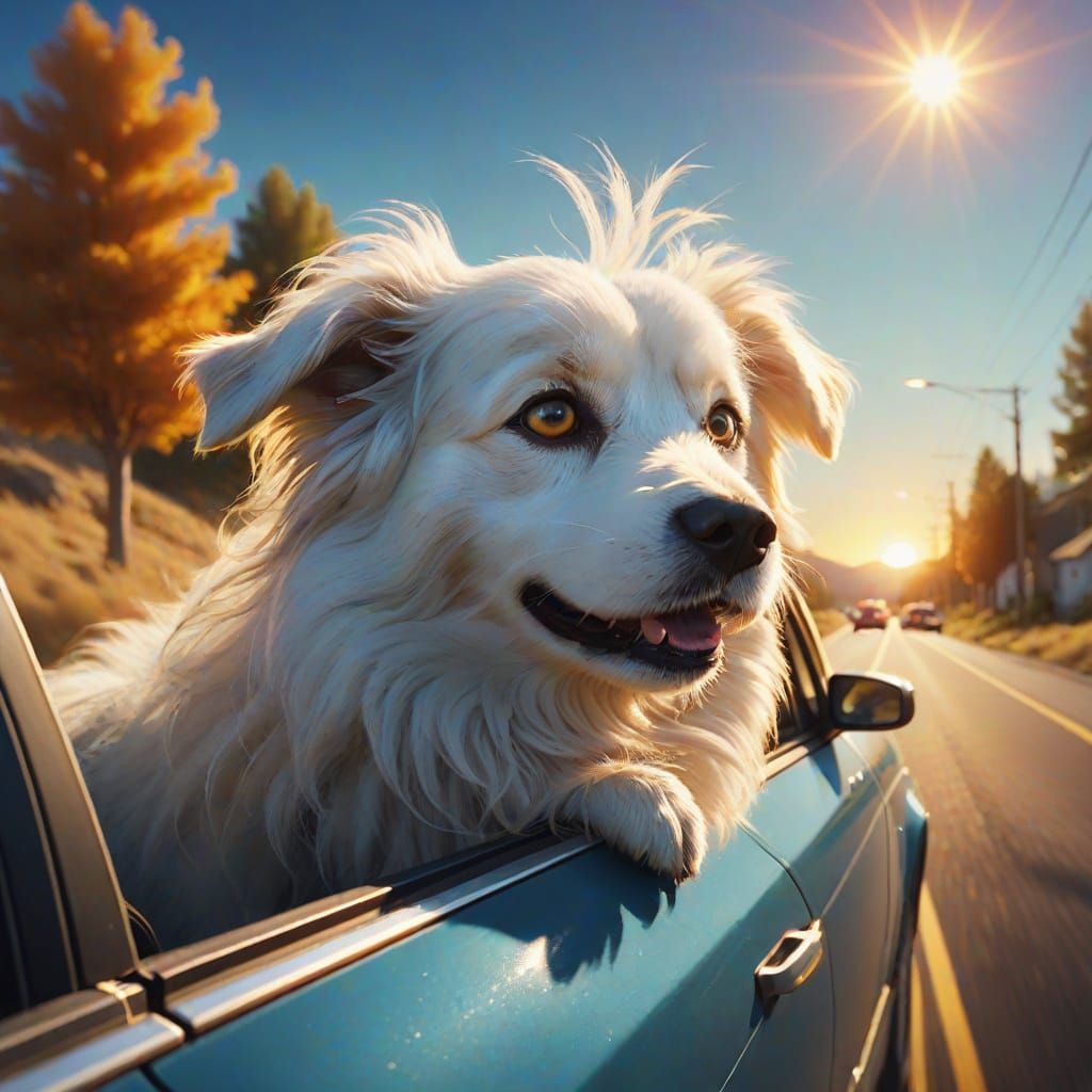 Dog's Joyride: Cinematic Car Window View