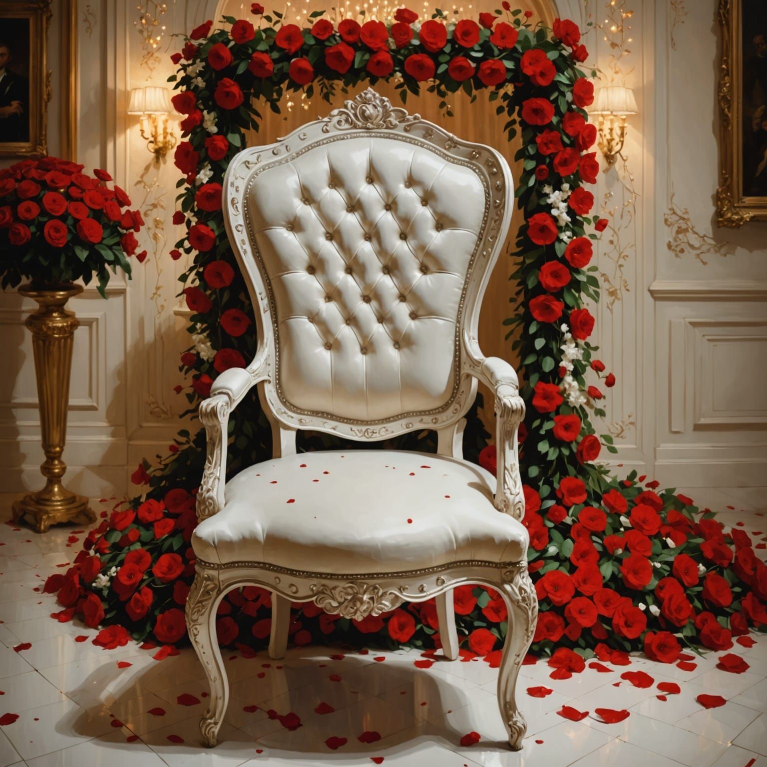 Dreamy Bridal Chair Scene in Oil Painting Style