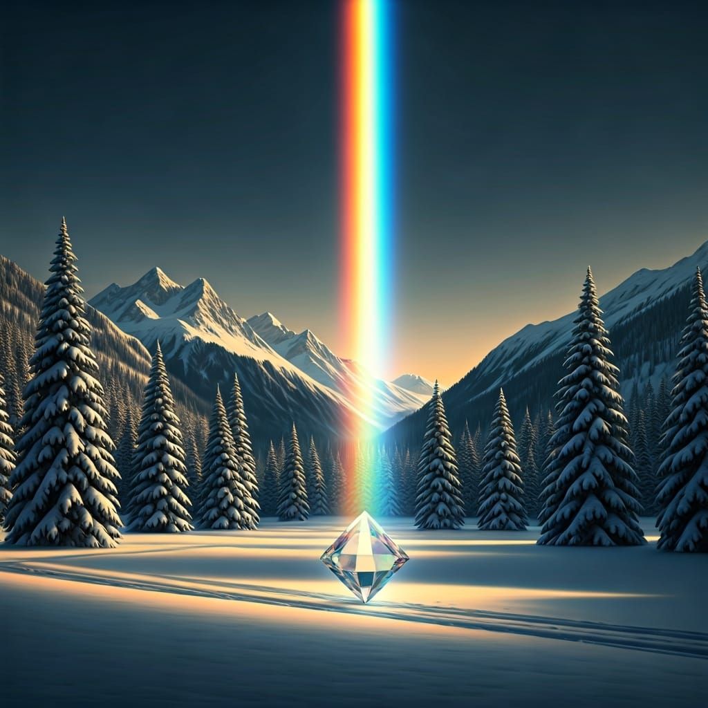 Rainbow Prism Illuminates Winter Landscape: Cinematic Style