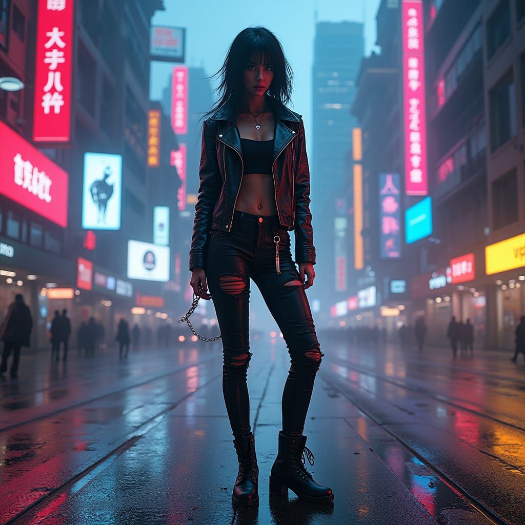 Cyberpunk Warrior in Dystopian Cityscape