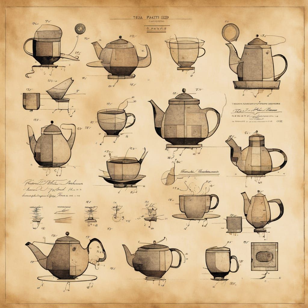 Vintage Patent Drawing on Tea-Stained Paper