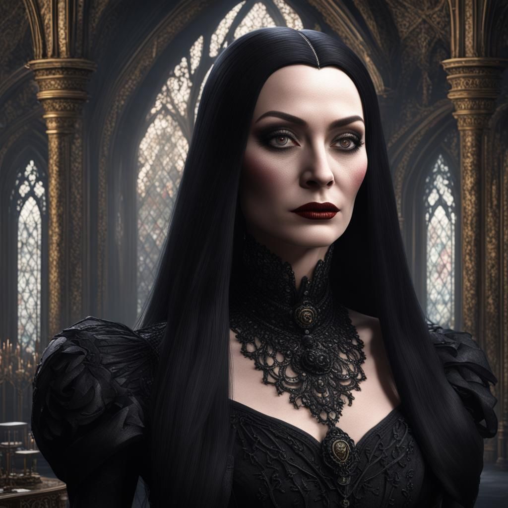 Morticia Addams in Gothic Victorian Dress