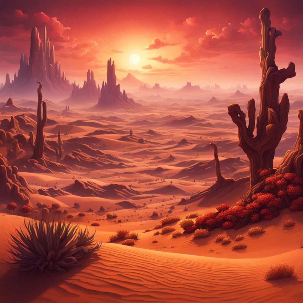 Surreal Desert Landscape Representing Love and Fears