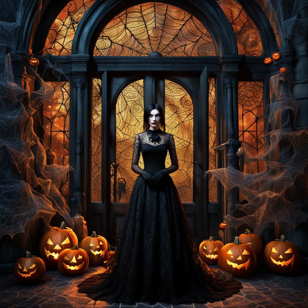 Gothic Girl in Spooky Mansion: Vibrant Digital Art