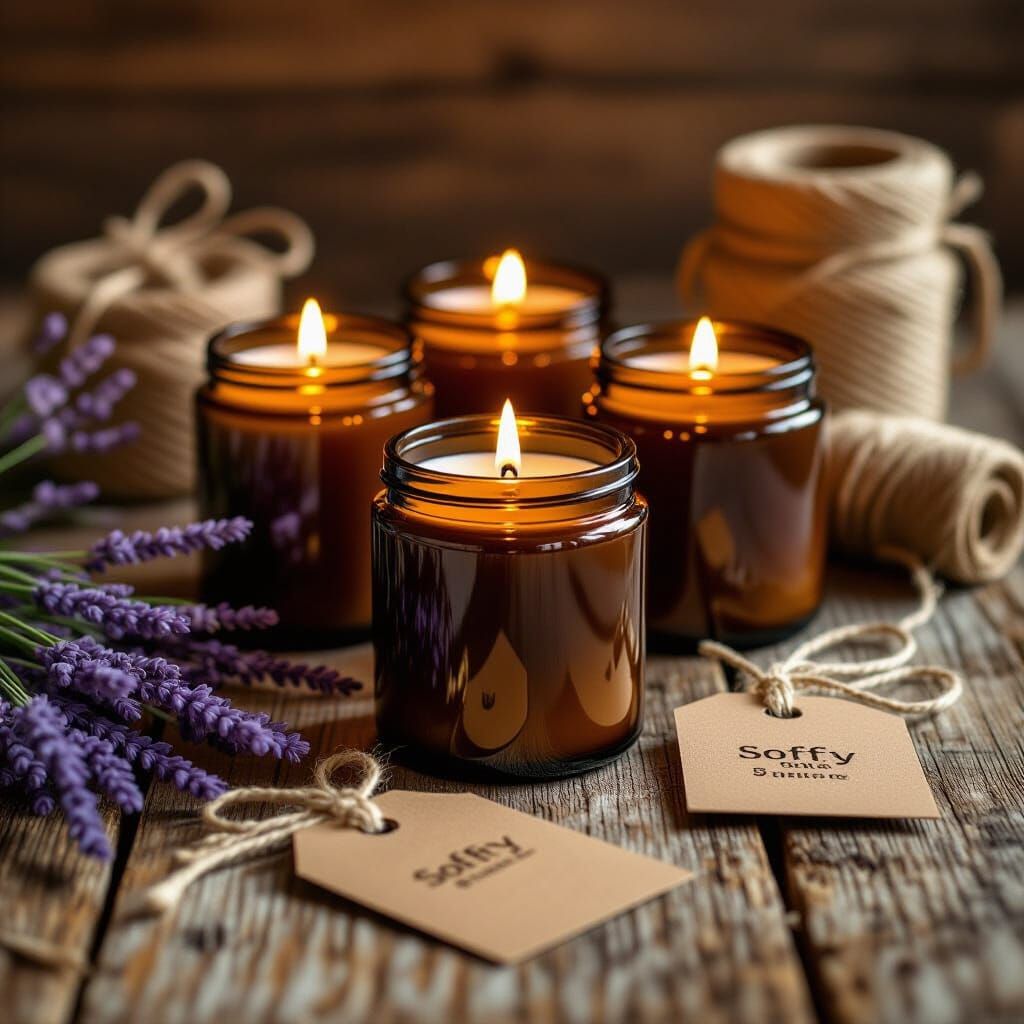 Handmade Soy Candles in Golden Light Flat Lay