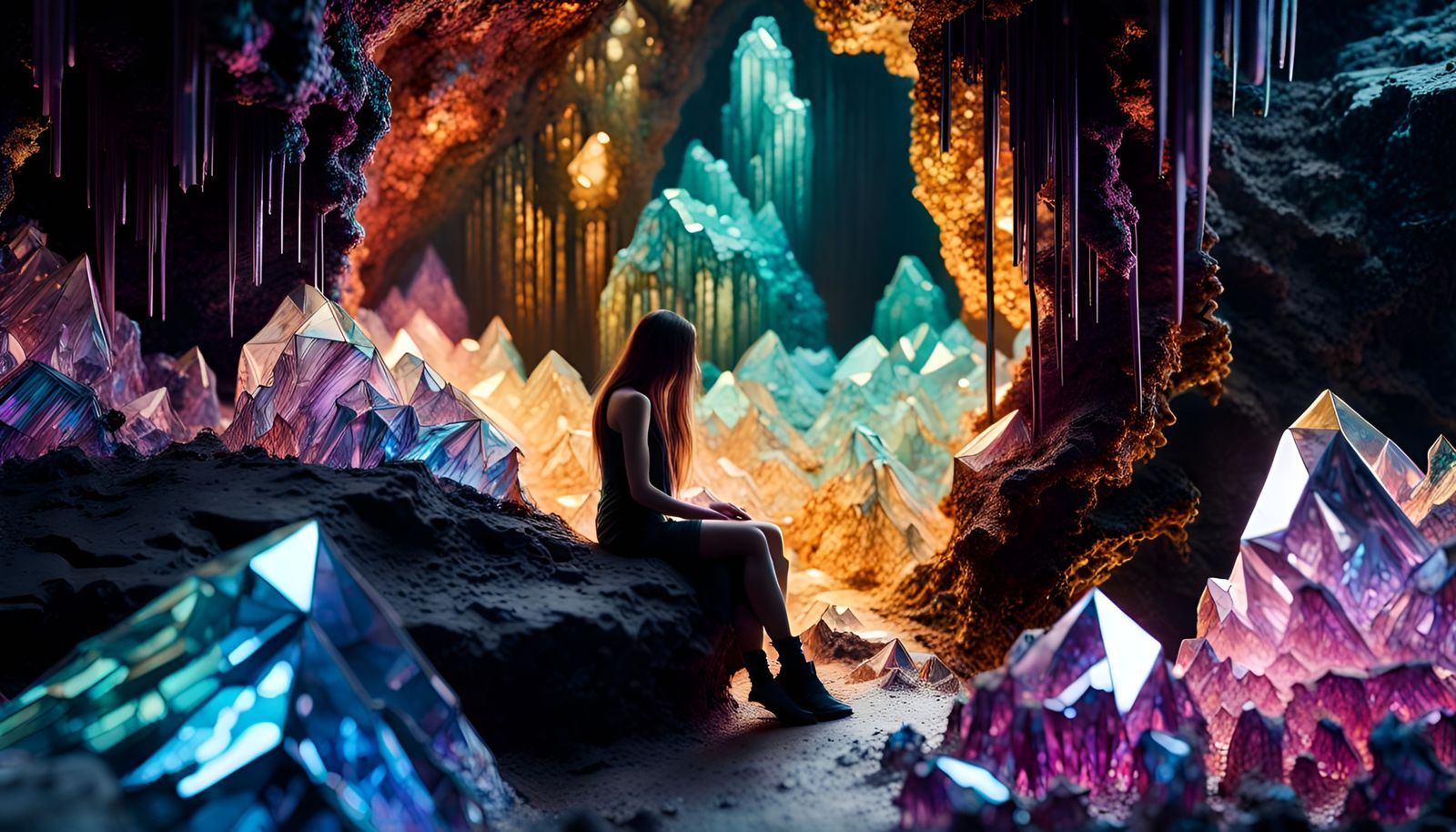 Bismuth Crystal Cavern with Sleeping Woman