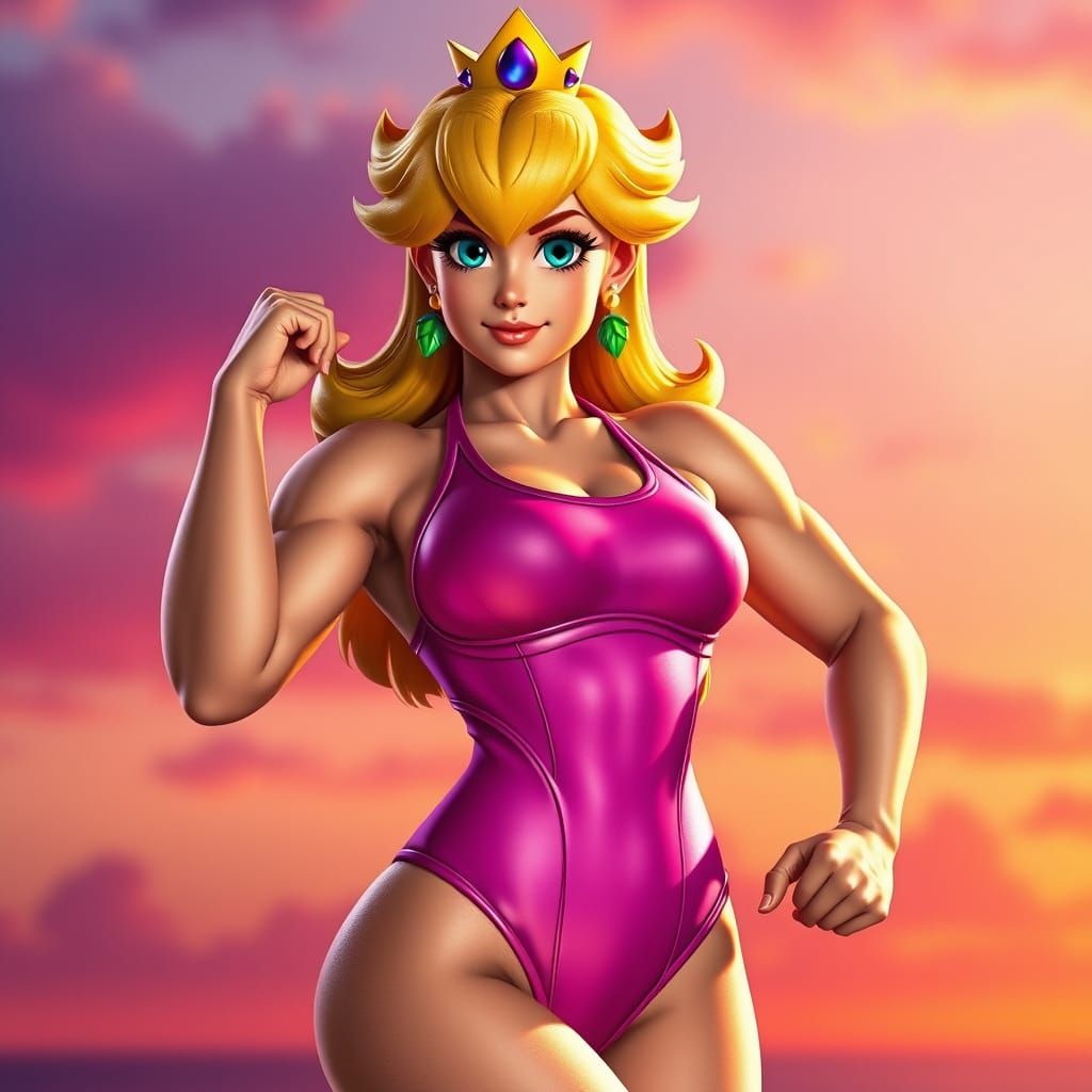 Hyperrealistic Princess Peach in Tropical Swimsuit