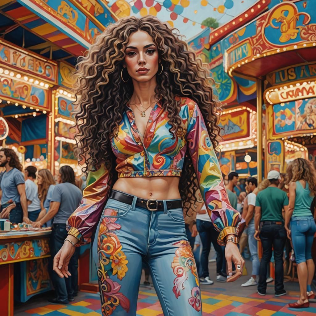 Beautiful Transgender Woman at a Funfair in Acrylic Style