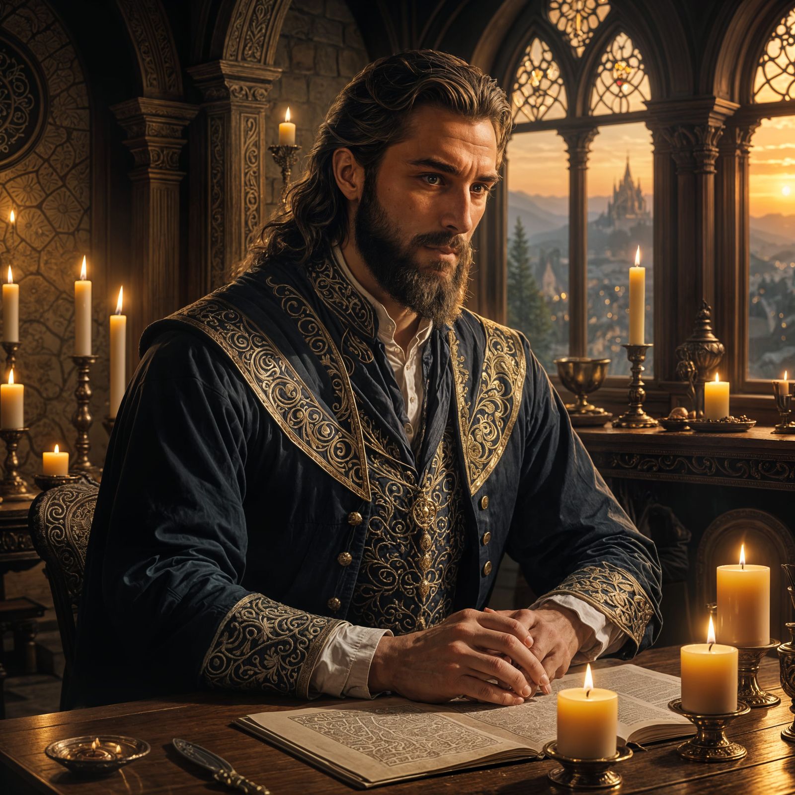 Noble Man Mourns Family in Graphic Art Style