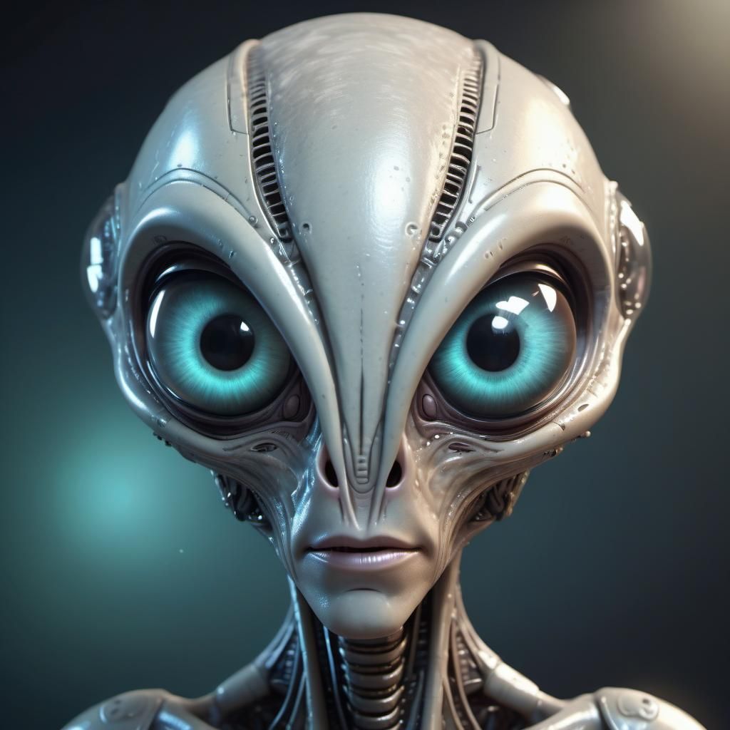 Cartoon Robotic Alien Machine with Realistic Eyes