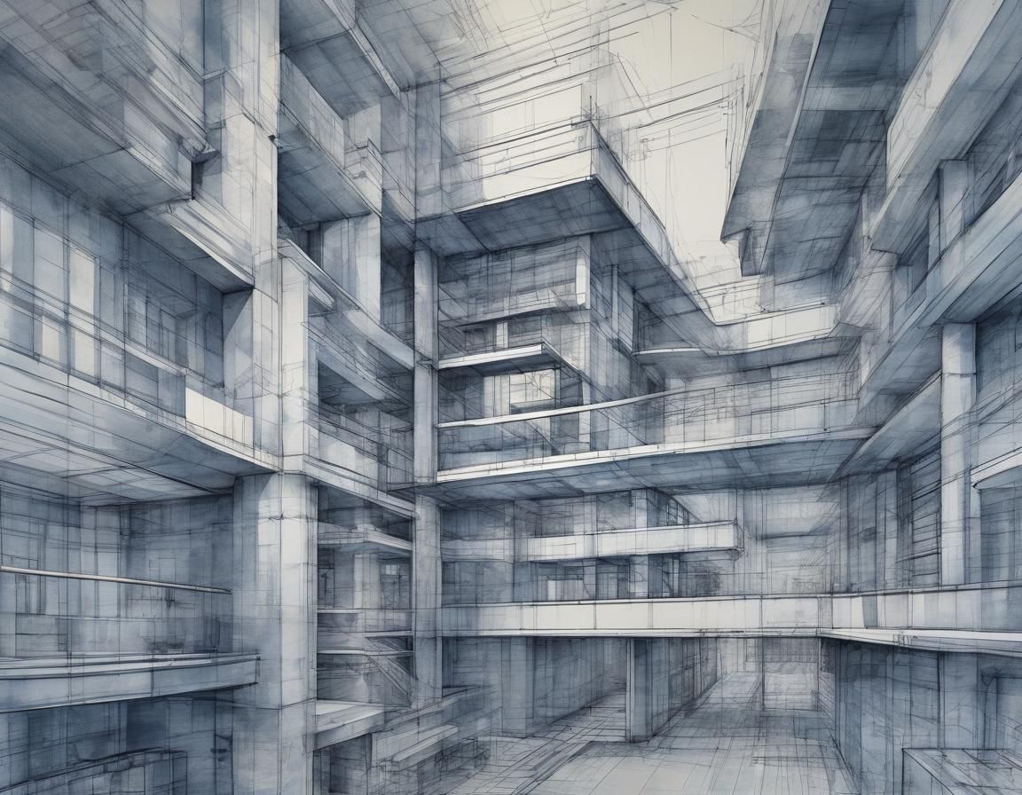 Abstract Architectural Blueprint Sketch with Depth